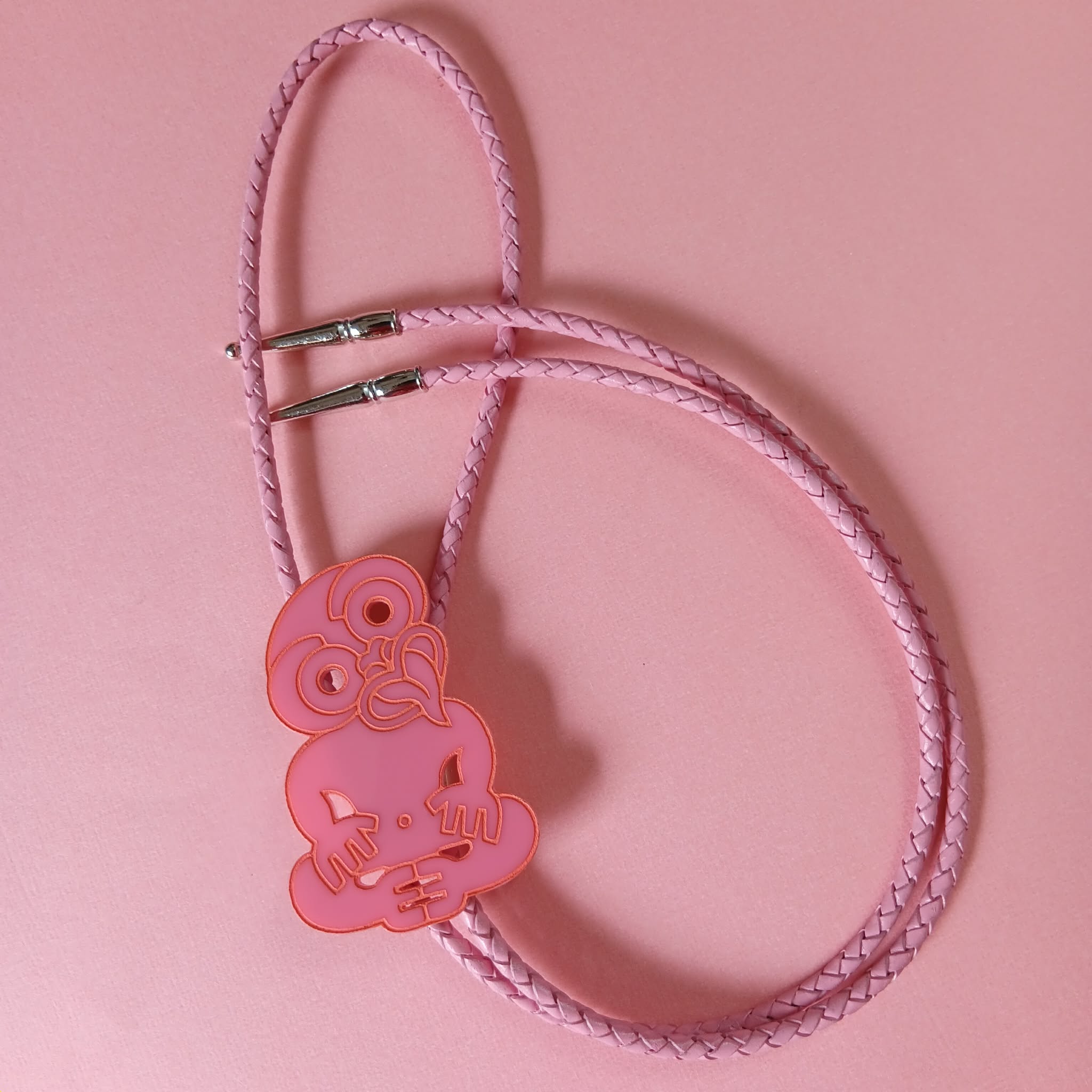 TIKI BOLO TIE - PINK LEATHER CORD